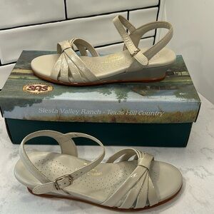 SAS Strippy Quarter Strap Wedge Sandal Women's Stylish Bone Size 7.5M
